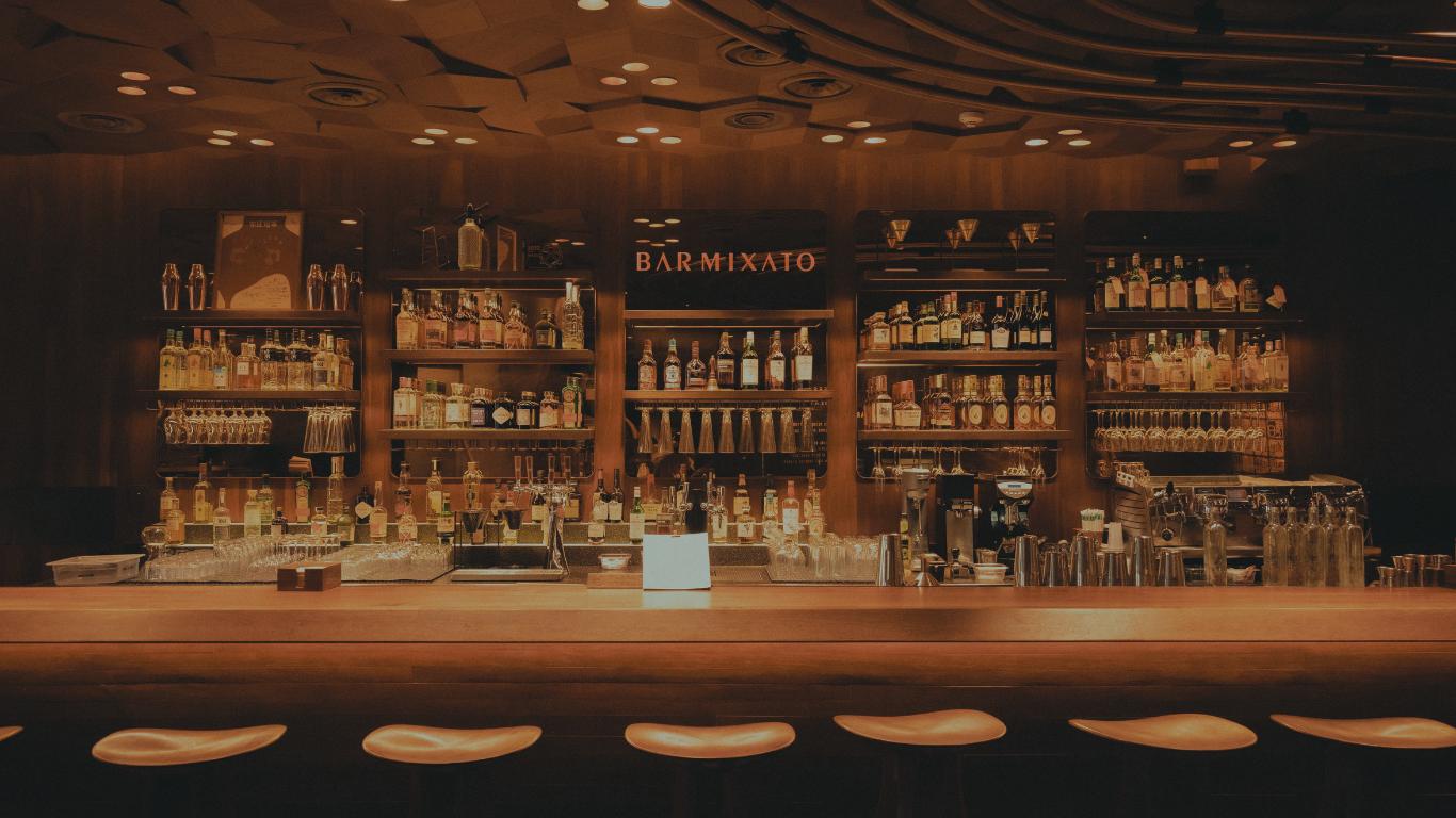 Warmly lit hospitality bar