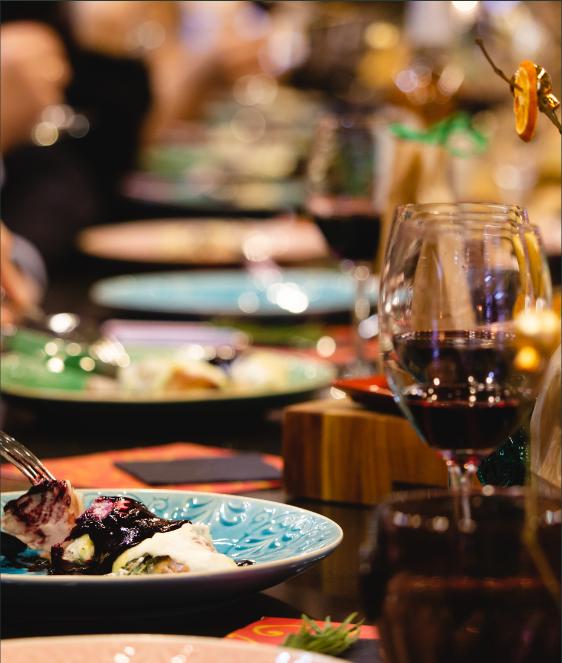 A hospitality table set for service